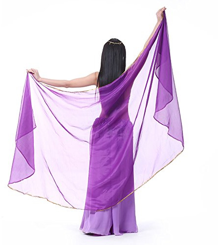 XChangeFun Halbrunder Chiffon-Handschal, Bauchtanz-Kostüm, Outfit, Hüftschal, Paillettenbesatz, goldfarbene Schals, Schleier