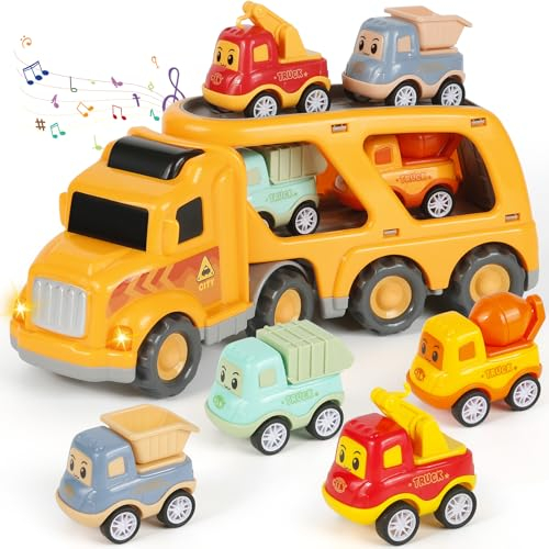 Weinsamkeit Auto Spielzeug Kinder, LKW mit Licht und Musik, 5 in 1 Autotransporter Indoor&Outdoor Kinderspielzeug ab 3 4 5 Jahre Junge, Spielzeugautos Geschenk