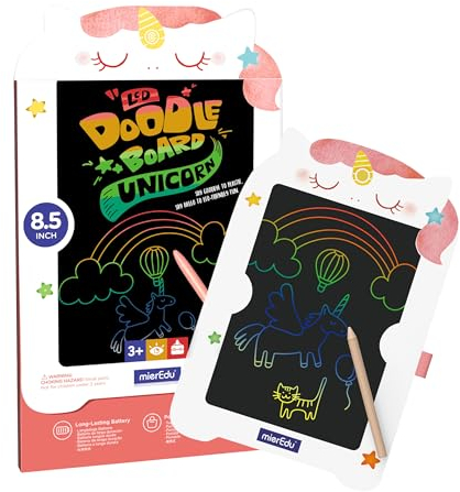 mierEdu LCD Schreibtafel Kinder Einhorn 8.5 Zoll – Magische Maltafel mit Stift, Zaubertafel für Mädchen & Jungen – Wiederverwendbare Zeichentafel, ideal für Reisen – Geschenk Kinder ab 3 Jahre