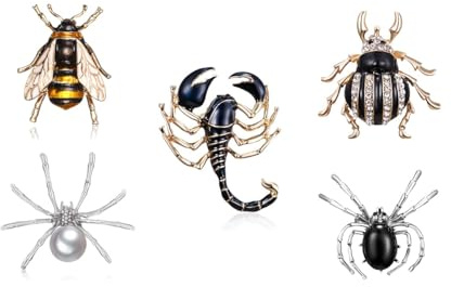Generisch Lot de 5 broches insecte scorpion araignée abeille 5 pièces, Métal