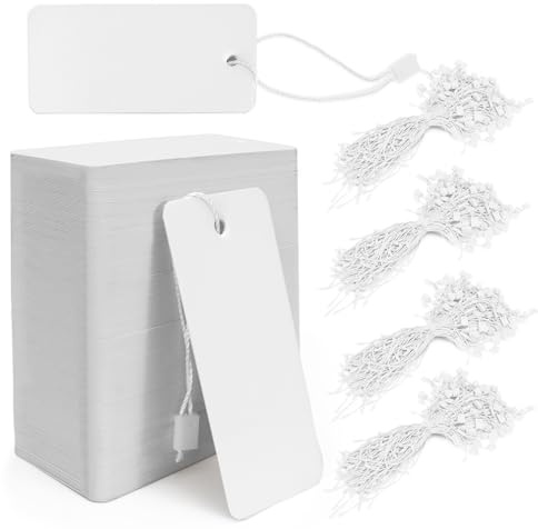 Modixun 400 etichette regalo bianche con cordino, etichette grandi per prezzi, etichette per abbigliamento, etichette vuote in carta kraft da appendere per vestiti, artigianato, prezzi, inventario