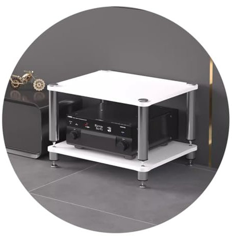 2-lagiger HiFi-Audioschrank, HiFi-Racks Und -Ständer Multifunktionaler MDF-Ständer Audio-Rack Mit Stoßdämpfenden Füßen HiFi-Verstärkerschrank (Color : Weiß, S : 49 * 48 * 37cm(2Tier))