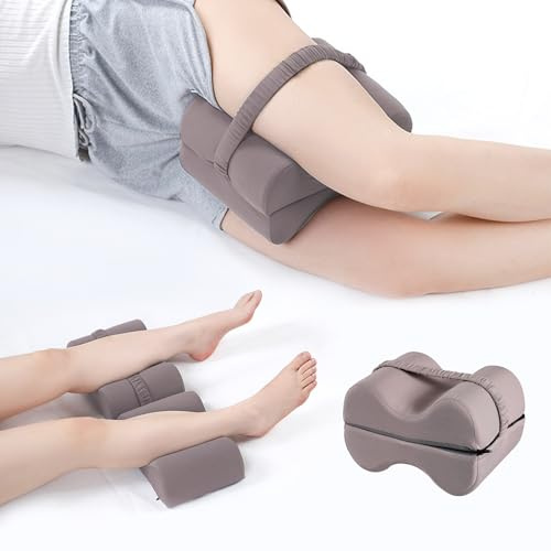 Reidio 1pc Memory Foam Leg Pillow Foldable 2-in-1 Design Knee Support Pillow for Side Sleepers Leg Pad Cushion with Strap & Removable Cover for Relax Sciatica, Back, Hip, Knee, Joint, Pregnancy (Grey)