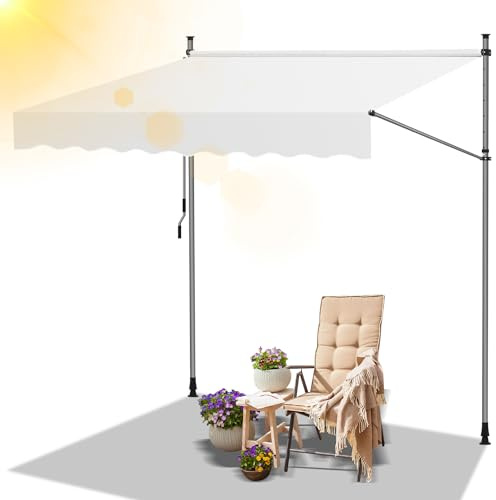Daromigo Toldo para balcón con manivela, 250x200cm Toldo Manual Retráctil para Exterior, Regulable en Altura, Repelente al Agua, protección Solar, Sin Taladrar, Beige