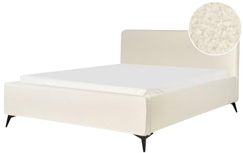 Beliani Polsterbett Bouclé weiß Creme mit Lattenrost 180x200 cm hohes Kopfteil Valognes