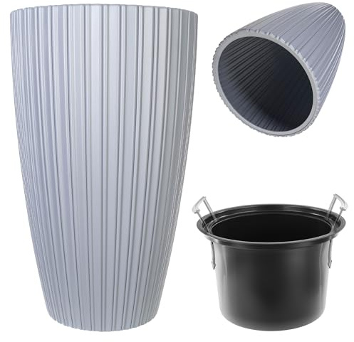 KADAX Rund blomkruka, dekorativ blomma ytterkruka med inomhusbruk, ytterkruka av plast, växtkruka för inomhus- och utomhusbruk (grå)