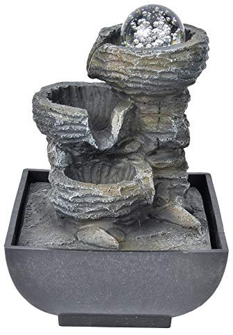 Fontana da Interno a Cascata con Illuminazione, Fontana Resina Sintetica Elegante per Soggiorno Ufficio Decorazione (Spina UE)