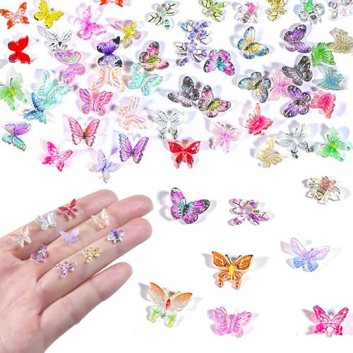 DONQL Lot de 80 Mini Papillons en Résine, Papillons Colorés Deco Ongle Nail Art, Miniature Abeilles, Libellules et Coccinelles pour Decoration Ongles Nail Art, 3D Micro Papillon pour Décoration Ongles