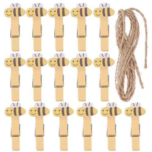 RORPOIR Lot de 20 Pinces à Tableaux en Bois avec Cordelette, Mini Pinces Photo Décoratives, Accessoires Maison, Fixation Polyvalente pour Photos, Cartes et Snacks, Usage Intérieur et Fête