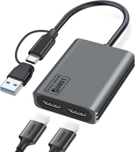 NCGGY USB C/USB 3.0 to Dual HDMI Adapter,USB to H DMI Splitter for Dual Monitors Extended Display Adapter for Windows Mac OS,2x HDMI Displays (1x 4K30Hz,1x 1080p) Universal Video Graphics Adapter