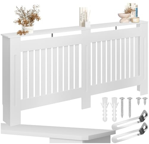 TecTake® Copri Termosifoni con Ripiano, Copricalorifero Design a Lamelle, Copritermosifoni con Aperture per Circolazione Aria, Copertura Radiatori con Mensola da Termosifone, 172,3x19x82 cm- Bianco