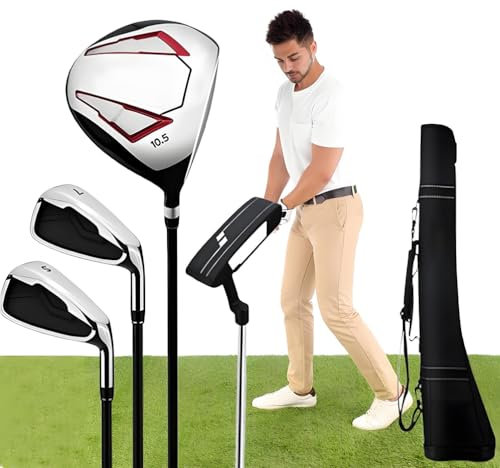 Golfklubbor komplett set, golf män högerklubba set, 4 delar inkluderar titan golfdrivare, Irons 7/S, 1 Fairway Woods och putter, med golfbag, för män golfare utomhussporter A