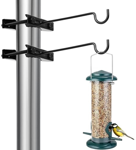Xisakaca 2-Pack Bird Feeder Hanger, Metal Clamp-On Deck Hook for Railing Pole, Outdoor Hanging Bracket for Plant, Camping Lantern Rack, Windproof Tree Branch