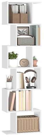 VASAGLE Custos Kollektion - Bücherregal, Regal mit 6 Ebenen, 24 x 40 x 191 cm, Standregal, Büroregal, freistehend, Dekoregal, Präsentation, modern, Wohnzimmer Schlafzimmer Büro, weiß LBC461W01