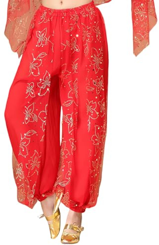 Bauchtanz-Haremshose für Damen, glänzend, Chiffon, Tribal-Hose, arabische Hose, Pailletten, lockere Hip-Hop-Bloomer-Hose für Bauchtanz, Baggy-Hippie-Hose für Yoga, Pilates, Zumba, Party, Performance,