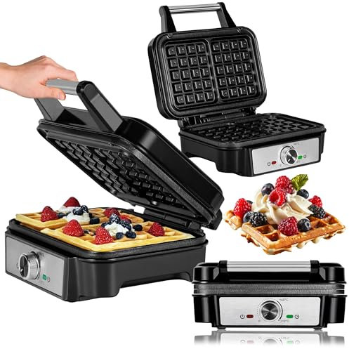 ZEEGMA GOFREE CHEF Gofrera Alta Potencia 1200 W para Gofres Belgas, Doble, Revestimiento Antiadherente, Ajuste de Temperatura, Indicador de Listo, Gofres Gruesos Rejilla Profunda