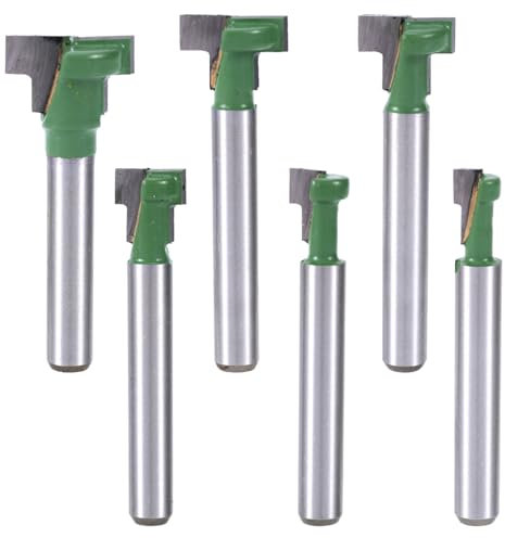 6 Pezzi Fresa Fori di Serratura Set, Gambo da 6mm Fresa per Scanalature a T con Diametro Lama 1/4, 5/16, 3/8, 9/16, 1/2, 5/8 Lavorazione del Legno Bullone Esagonale per Legno Utensile