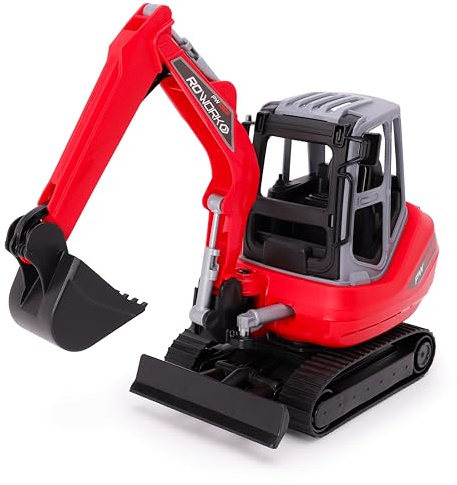 Toyland® 30 cm (12 Zoll) roter Baggerspielzeug – beweglicher Arm, Schaufel und Kabine – funktionierende Ketten – Maßstab 1:16 – Konstruktionsspielzeug