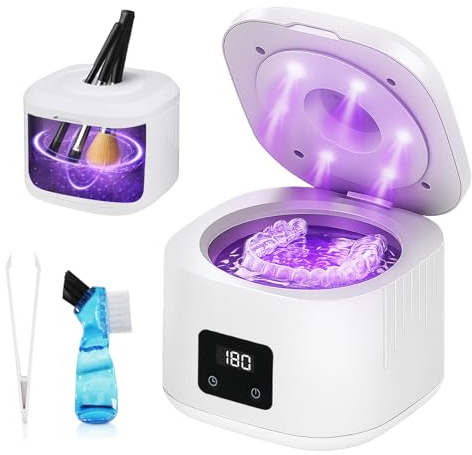 Qessuvnc Dental Pod für Zahnschiene 49 Khz,340ml Ultraschallreiniger für Zahnprothesen Kapazität Verwende Retainer Cleaner Uv Sterilisation Ultraschallreiniger Zahnschiene Für Zahnersatz Make Up