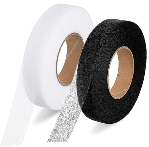 Grevosea Saumband aufbügeln 2 Stück Selbstklebend Bügelband 15mm X 64M Bügelband Saumband Aufbügeln Waschfest zum Reparieren Von Stoff, Vorhang, Gardinen, Hosen, Kleidung, Jeans-Schwarz+Weiß