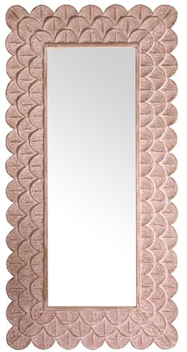 DRW Specchio da Parete Rettangolare in Legno con rilievi in Naturale, Medidas: 90x180x7cm