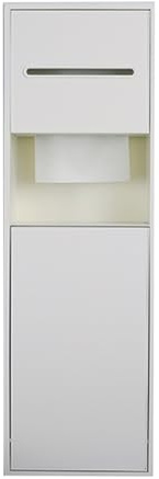 Nicho de baño de acero inoxidable con marco blanco, soporte para papel higiénico, soporte empotrado para escobilla de inodoro y cubo de basura, organizador que ahorra espacio para artículos esenciales