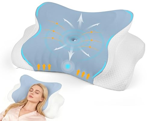 Dreamhigh® Almohada Ergonómica 2 en 1, Alivio Efectivo del Dolor Almohada Cervicales, Almohada Ortopedica para Lado, Espalda y Abdomen, Almohada Cervical Viscoelastica, Tamaño: 62 x 37cm x 14/10cm