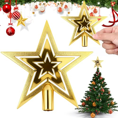 Weihnachtsbaumspitze Stern,Glitzernde Baumspitze Stern, Weihnachtsbaum, Christbaumspitze, 20 cm, glänzenden Christbaumspitzen, Weihnachten Tannenbaumspitze für Jede Baumspitze(Gold)