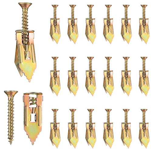 LJAPPLIED 120Pcs Plasterboard Fixings & Wall Plugs, Cavity Fixing Anchors and Screws, Hollow Expansion Anchors With Self Drilling Screws for Gypsum Board - M4x30mm (60 Anchors + 60 Screws)