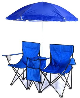 LOCKLGFMCZ Silla de playa plegable portátil for picnic, camping, silla doble + sombrilla, mesa, mochila pesca, sillas refrigeradas con sillas plegables