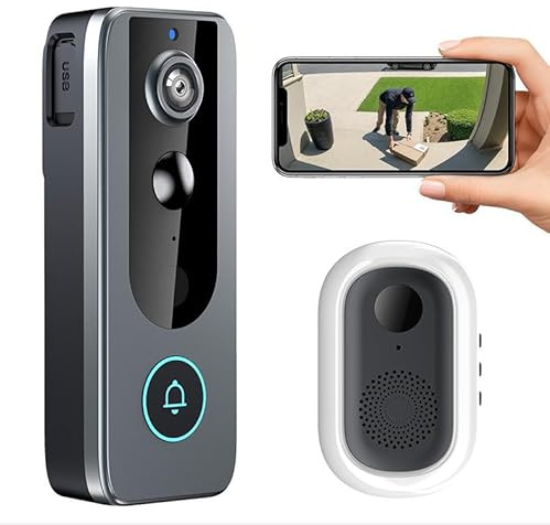 FIREBOX Campanello video WiFi M20, videocamera HD 1080p con visione notturna, audio bidirezionale, rilevamento del movimento, batteria ricaricabile, compatibile Tuya Smart, nero e grigio