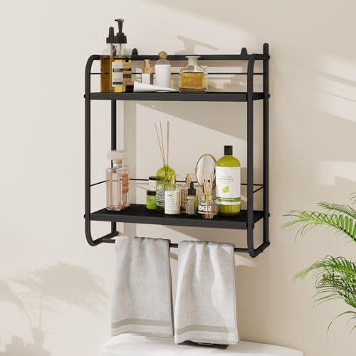HDANI Mensola da Parete a 2 Livelli,in Metallo,con 2 Ripiani Regolabili,per Bagno,Camera da Letto,Soggiorno,Cucina,Casa,Ufficio,Lavanderia,41x21,5x49,5cm,Nero