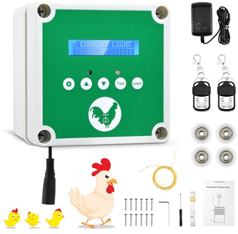 Automatisches Hühnerhaus Hühnerklappe,Elektrische HühnerklappeTüröffner Hühnerstall mit Timer und 2 Fernbedienungen,Elektrisches Hühnerhaus zum Schutz der Hühner Grün(Enthält Keine Tür)