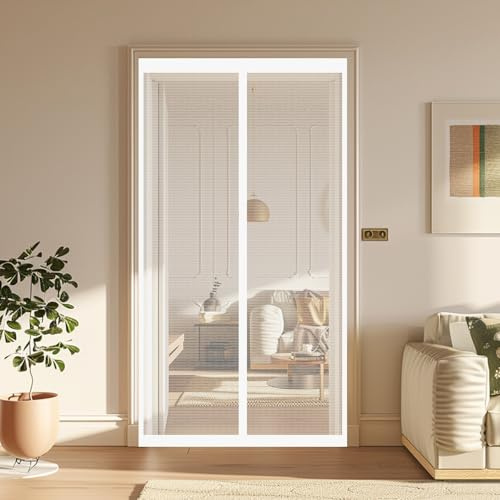 Zanzariera Magnetica 142 x 240 cm Facile da Installare, Chiusura Automatica, Mantiene L'Aria Fresca, Maglia Fine, Anti Insetti Zanzariera Magnetiche per Porte, Finestra, Bianco