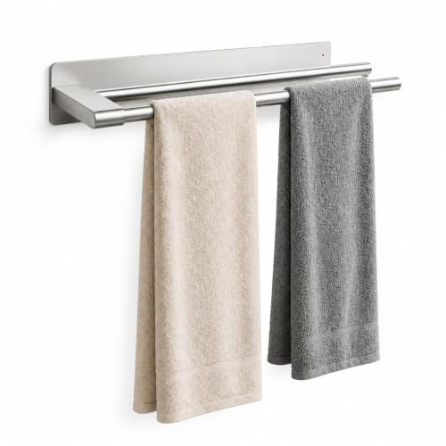 GOOGO Double Porte-Serviettes en Acier Inoxydable 304, sans perçage avec Double Barre, pour Salle de Bain, Cuisine, lavabo et WC invités, 39×10×4 cm (Argent)