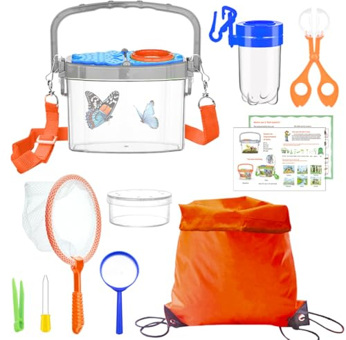 Forscherset für Kinder,11-teiliges Entdecker Set, Outdoor Spielzeug, mit Insektenfänger, Becherlupe, Mikroskop, Pinzette, Kordelzugbeutel, Bug Hunting Kit für Kinder für ab 3 6 Jahre alt (Mehrfarbig)