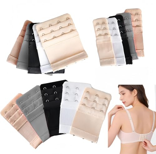 JOVYTH 15 pezzi estensore elastico per reggiseno, prolunga reggiseno da donna, allunga reggiseno, prolunga reggiseno 2 ganci/3 ganci/4 ganci (5 colori diversi: bianco, nero, beige, grigio)