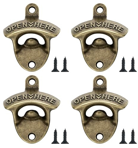 4 Stück Flaschenöffner Wand,Bieröffner Wand,Flaschenöffner Wandmontage | Vintage Zinklegierung Wandflaschenöffner,Bierflaschenöffner Geeignet,Bieröffner Wand für Bars,Restaurants,Cafés (Bronze)