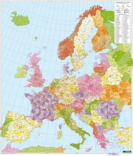 Freytag Berndt Poster, Postleitzahlenkarte Europa, plano in Rolle - Maßstab 1:3.700.000