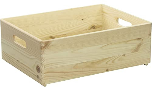 LAUBLUST Große Holzkiste mit Griffen - ca. 40x30x14cm, Natur | Stapelbare Allzweckkiste aus Holz FSC® - Aufbewahrungskiste | Geschenkverpackung | Dekokiste zum Basteln | Küchenbox, Spielzeugkiste