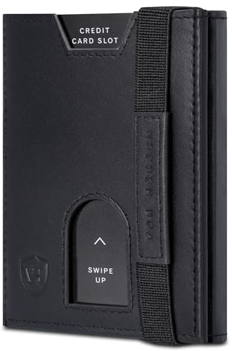 VON HEESEN Mini Kartenetui Mit Münzfach 5-10 Karten - RFID-Schutz - Leder Geldbörse für Damen Herren - Geldbeutel Männer klein - Portemonnaie Portmonaise Portmonee Slim Wallet (Schwarz Glatt)