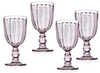 Godinger Twill White Wine Goblet Beverage Glass Cup – Rose Pink – 6oz, Set of 4