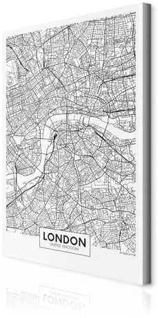 decomonkey Bilder Weltkarte 40x60 cm 1 Teilig Leinwandbilder Wandbild weiß | Strukturleinwand, Holzkeilrahmen, Bild auf Leinwand, Kunstdruck, Wanddeko, Wohnzimmer, Wanddekoration, London, schwarz
