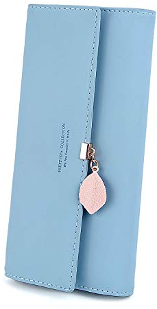 RRANCharltu Portefeuille Femme Longue Porte Monnaie Pendentif,Bleu Clair | Portefeuilles et Porte-Cartes,Fermeture éclair Poche à Monnaie,Fenêtre ID,10 Emplacements Cartes,Exquis Pendentif,Cadeau