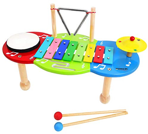 keepdrum Spieltisch Musikstation inkl. Trommel & Xylophon Musiktisch für Kinder
