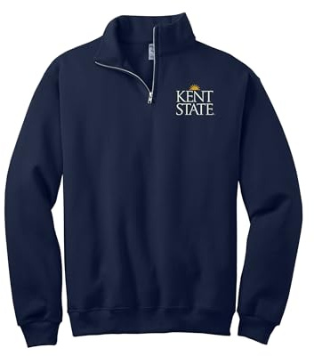Sorority Letters Shop Kent State University Quarter Zip Sweatshirt with Stacked Kent State Logo Embroidered (Unisex M, Navy)