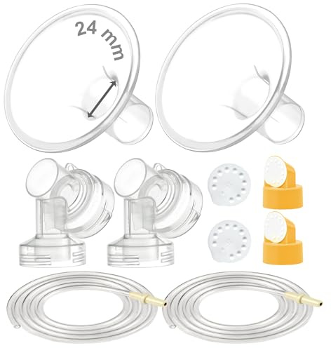 Maymom MyFit Pump Parts Compatible with Medela PersonalFit Medela Breast Pump, Pump in Style Advanced, Lactina, Symphony, Incl Standard Breast Pump Flange (24mm) Base Connector Valve Membrane Tube