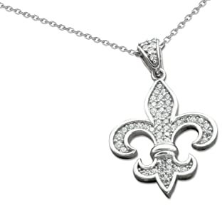 TALISMAN JEWELLERY Pendentif en Argent Sterling 925 et Oxyde de Zirconium - Fleur de Lys (30 MM)