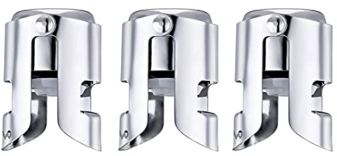 OWO Sektverschluss Sektflaschenverschluß Champagner Verschluss Flaschenverschluss Edelstahl Champagnerstopfen Sektkorken für Schaumweine Sekt Champagner (3 Stück Silber)