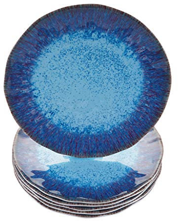 Topmela Melamine Salad Plate Plastic Dinner Plastic Plate Set of 6 Pcs 9 inch Round Lightweight Plates Shatter Proof Chip Resistant Dishwasher Safe Not Microware Not Oven(Deep Blue)